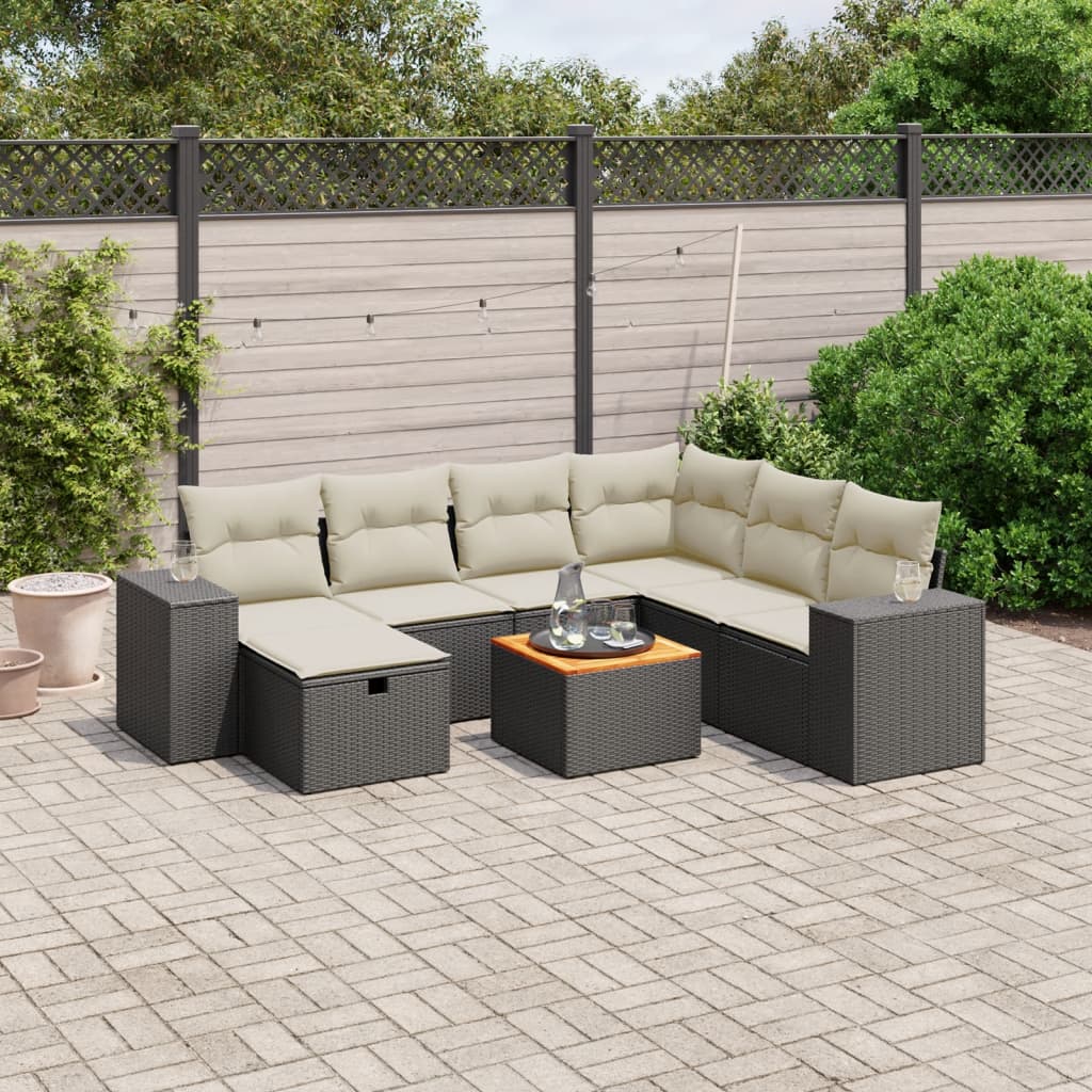 6-Delige Loungeset Met Kussens Poly Rattan Zwart Bruin Eikenkleur