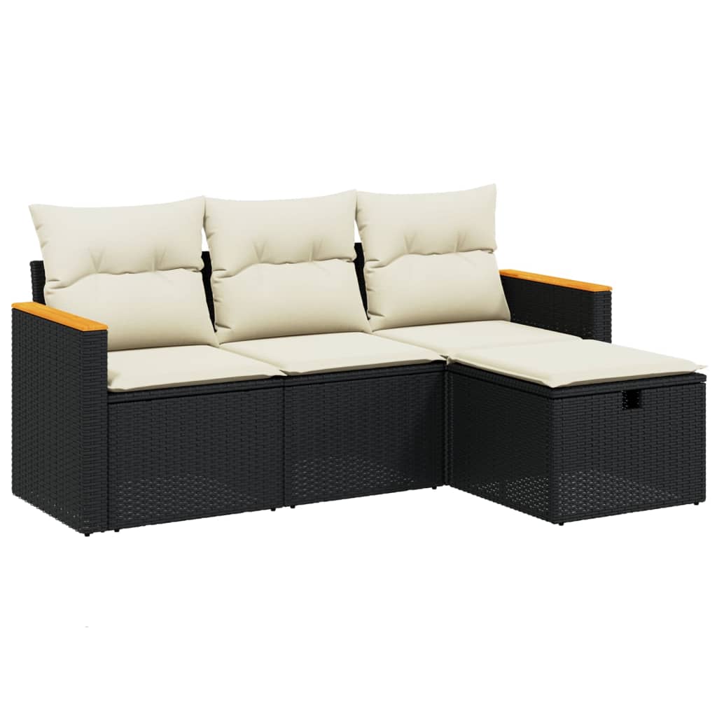 4-Delige Loungeset Met Kussens Poly Rattan Zwart
