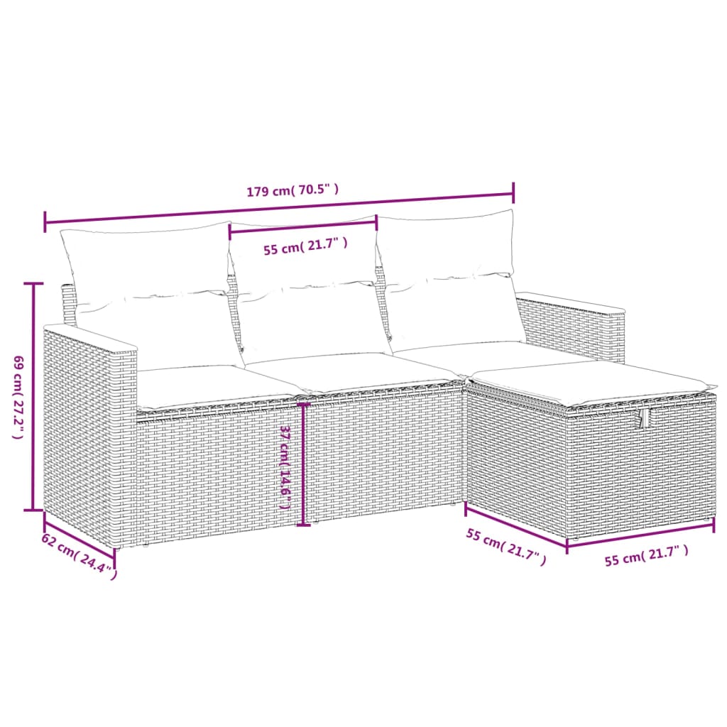 4-Delige Loungeset Met Kussens Poly Rattan Beige