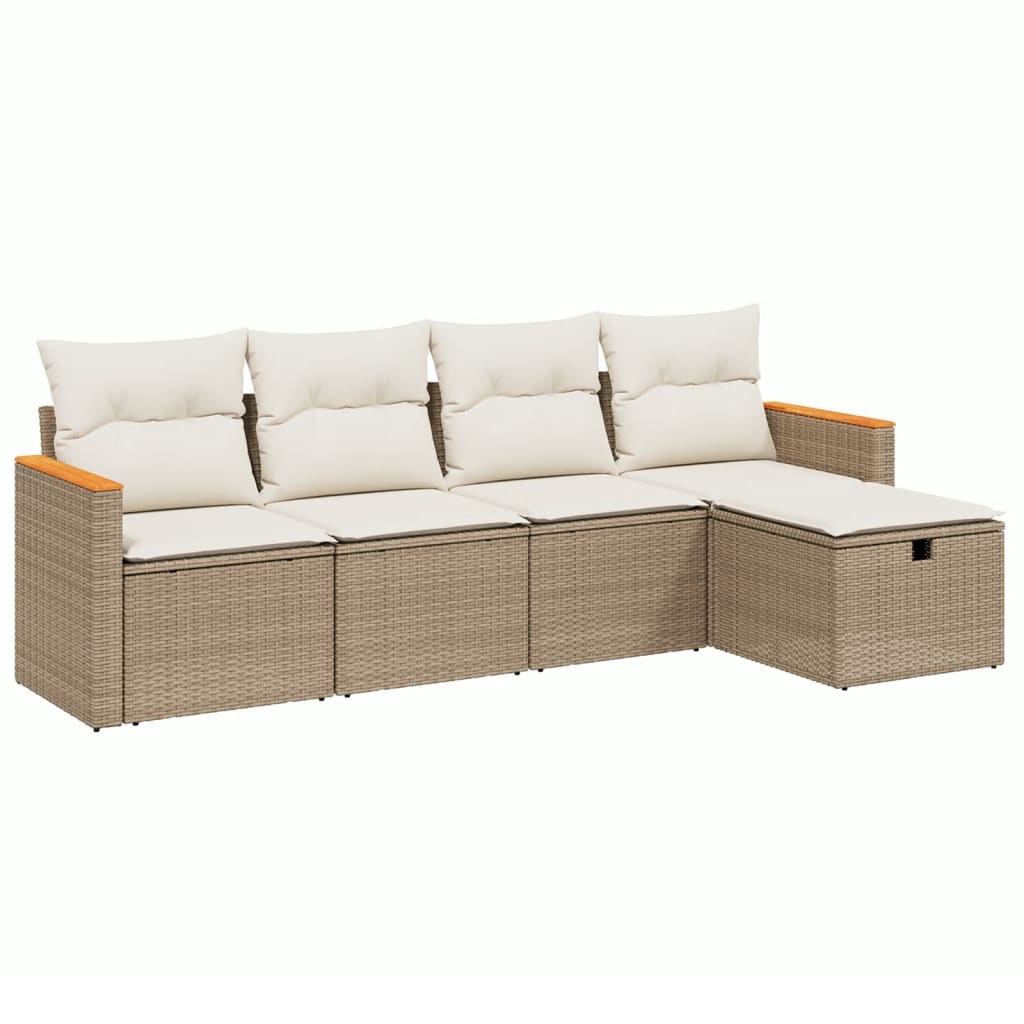 5-Delige Loungeset Met Kussens Poly Rattan Beige