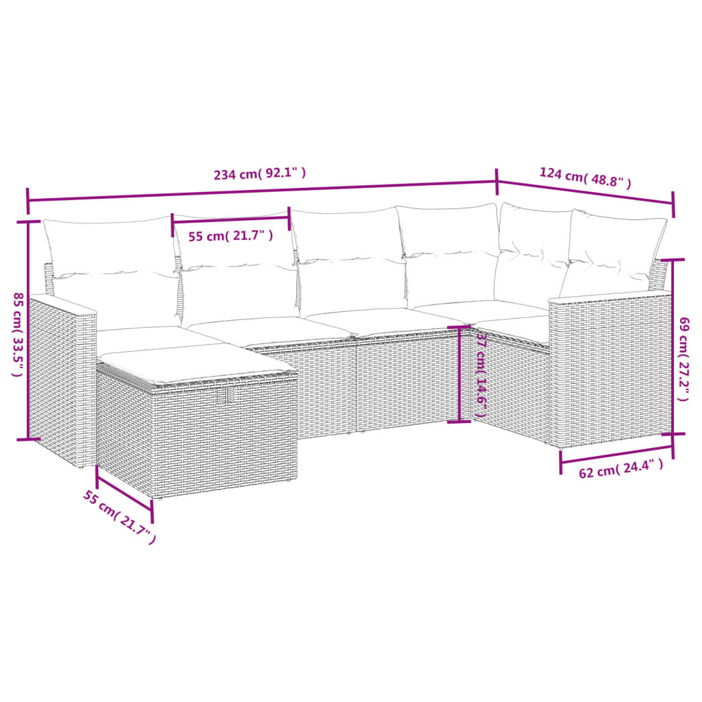 6-Delige Loungeset Met Kussens Poly Rattan Zwart