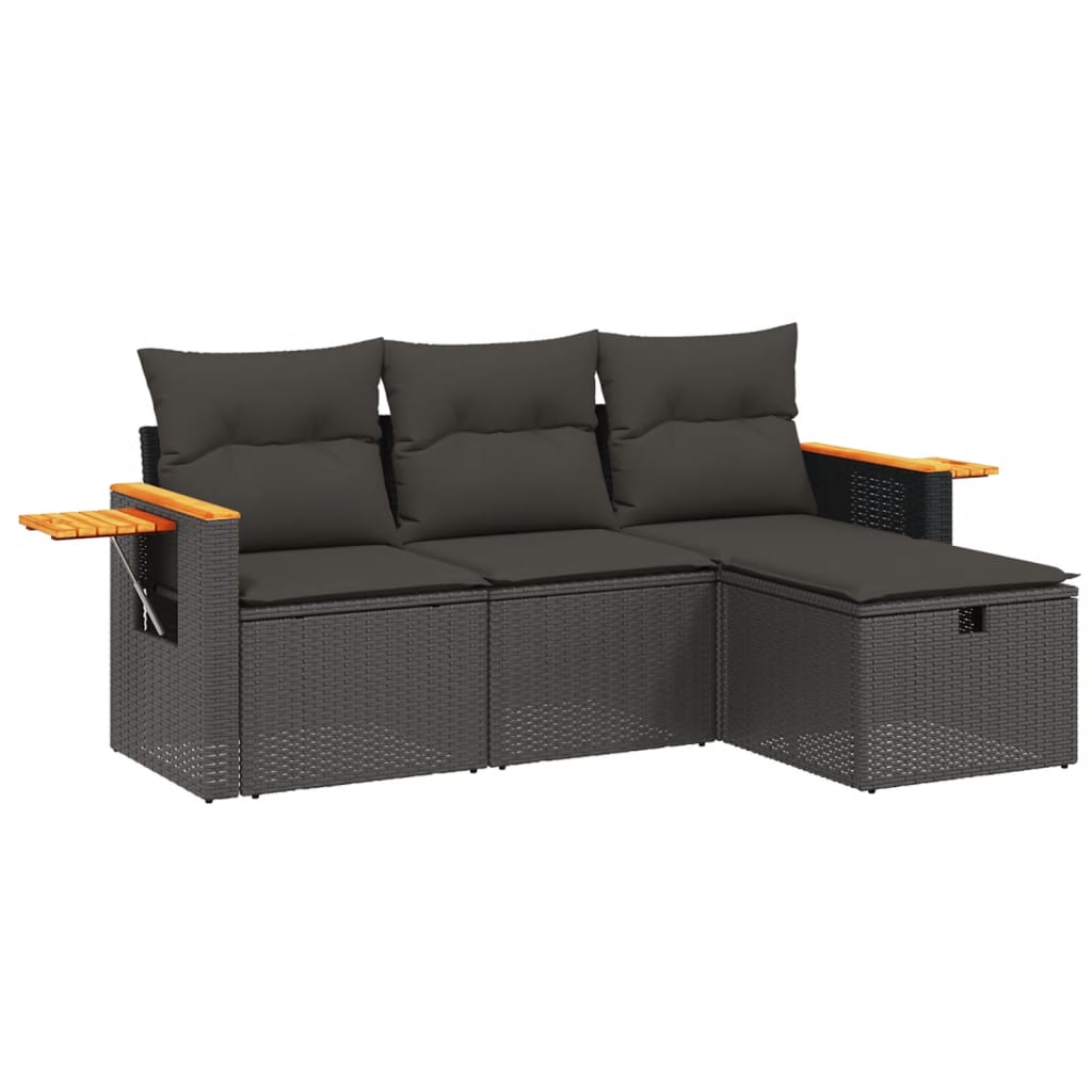 4-Delige Loungeset Met Kussens Poly Rattan Zwart