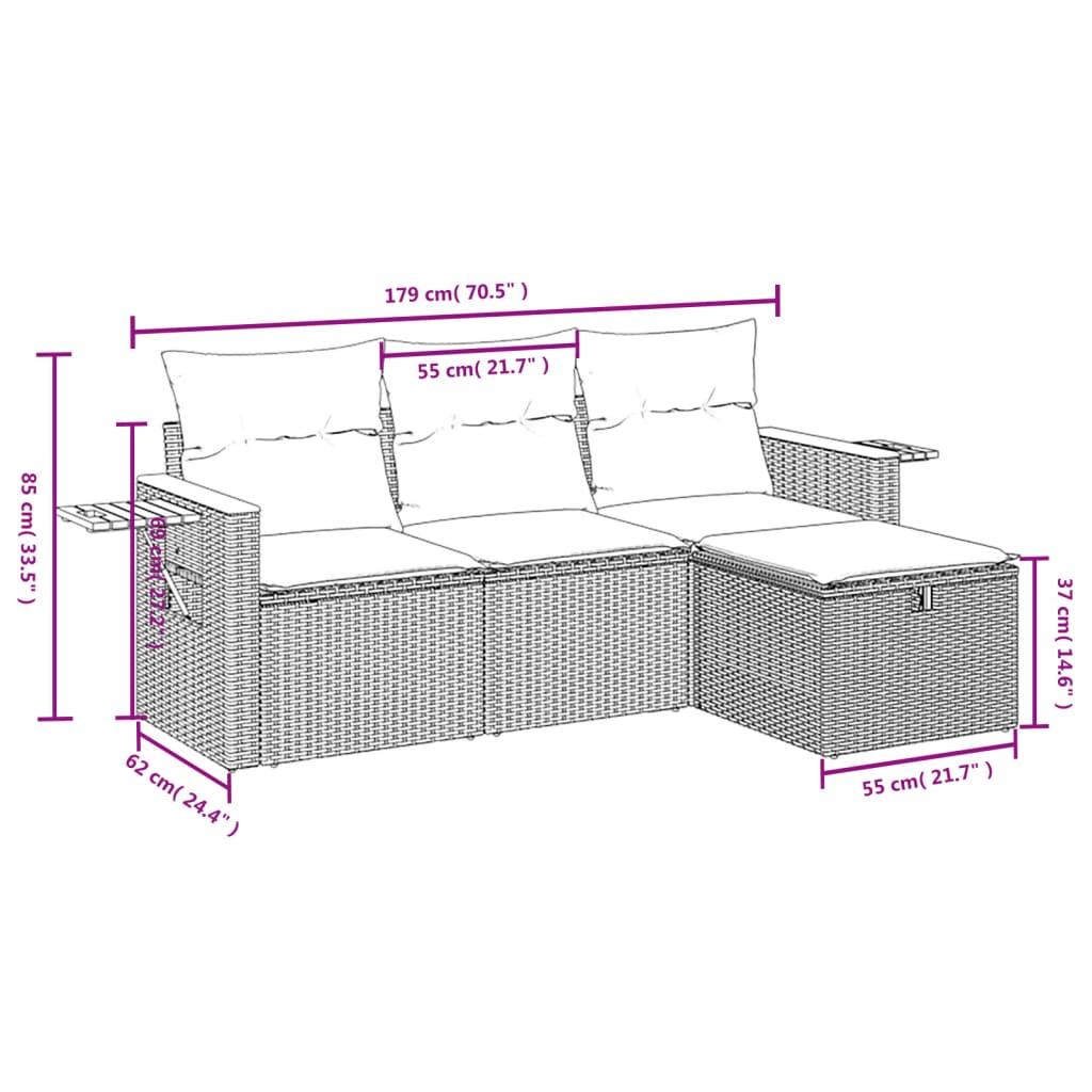 4-Delige Loungeset Met Kussens Poly Rattan Gemengd Beige