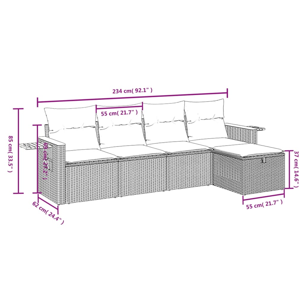 5-Delige Loungeset Met Kussens Poly Rattan Zwart