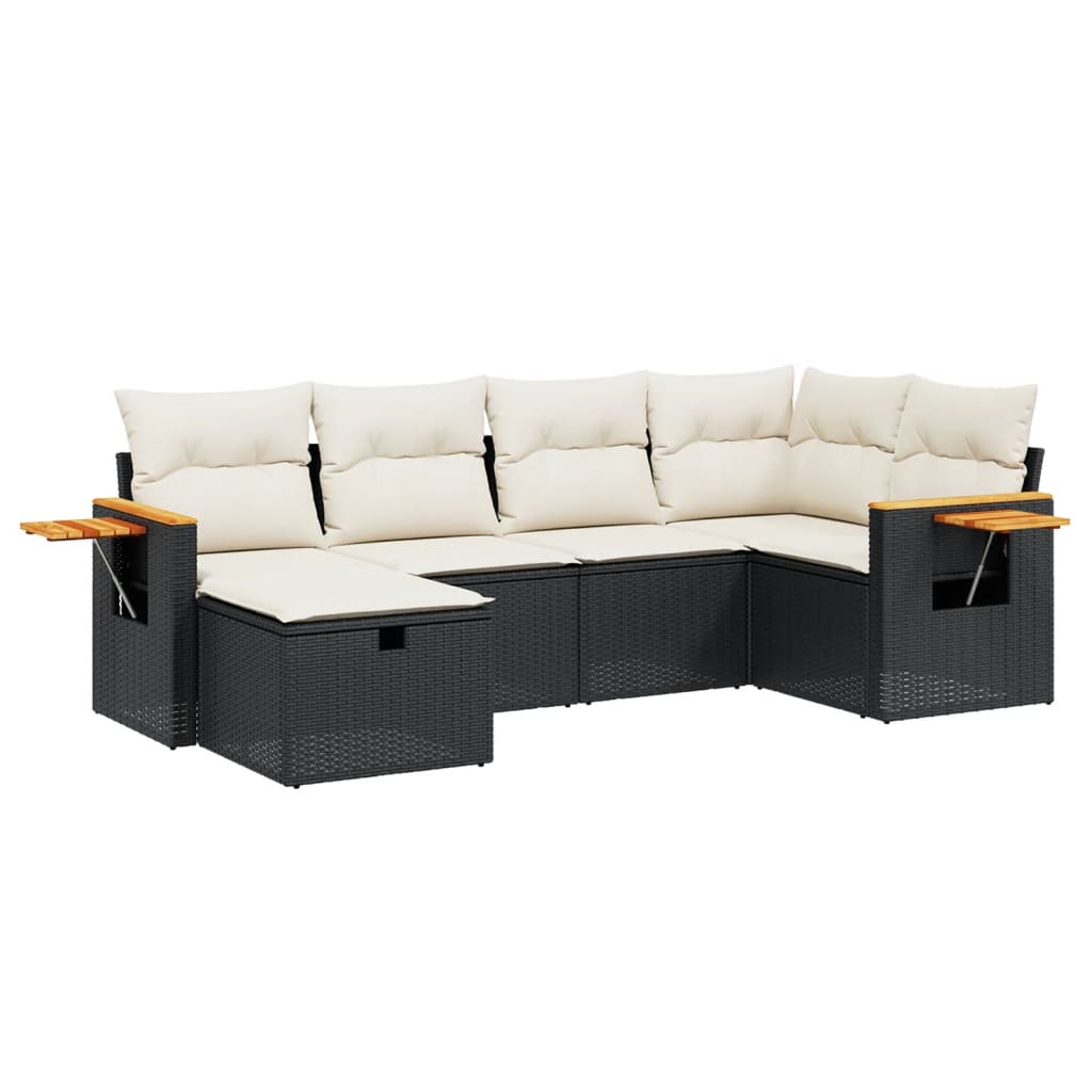 6-Delige Loungeset Met Kussens Poly Rattan Zwart