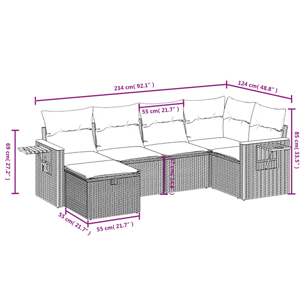 6-Delige Loungeset Met Kussens Poly Rattan Zwart