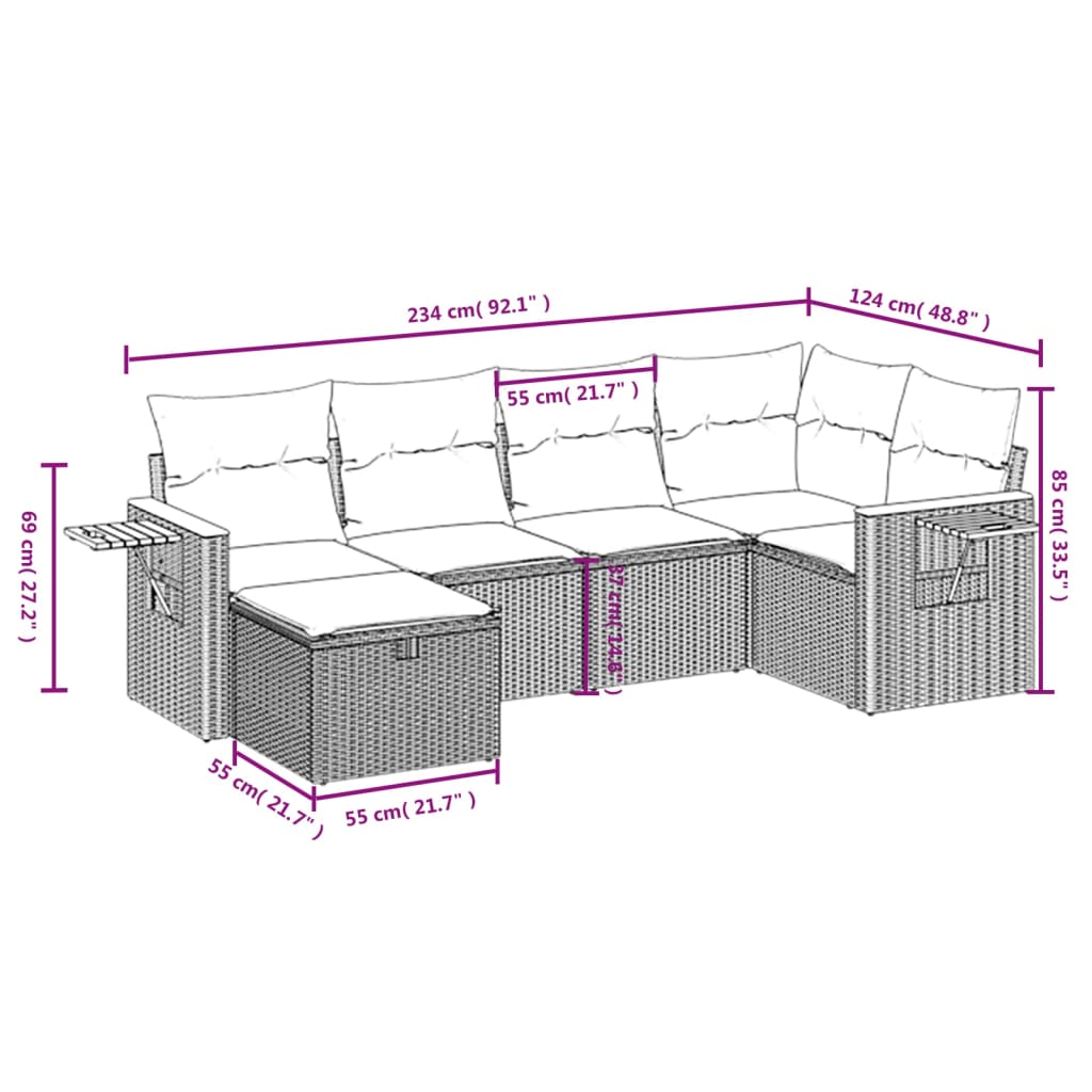 6-Delige Loungeset Met Kussens Poly Rattan Gemengd Beige