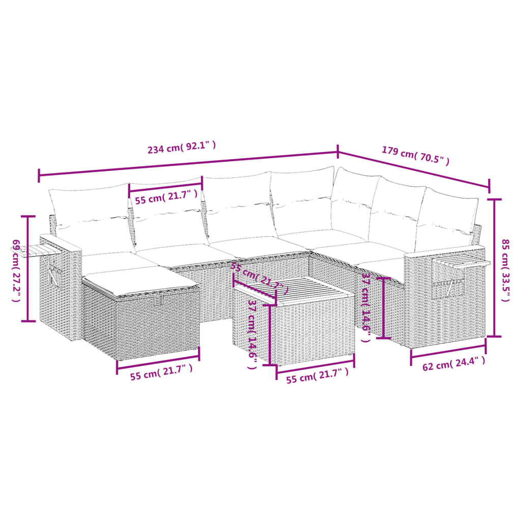 8-Delige Loungeset Met Kussens Poly Rattan Gemengd Beige