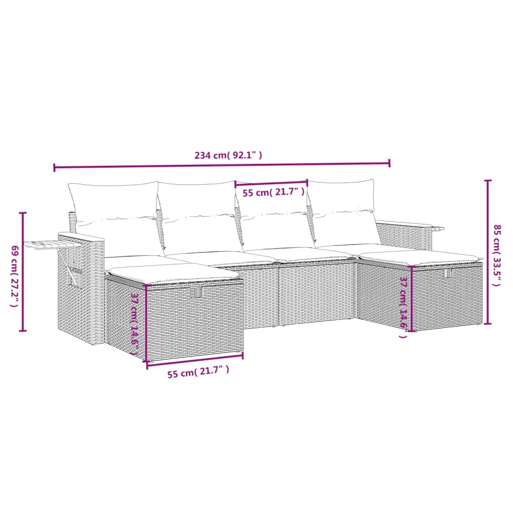 6-Delige Loungeset Met Kussens Poly Rattan Gemengd Beige
