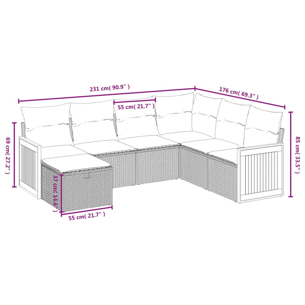 7-Delige Loungeset Met Kussens Poly Rattan Zwart