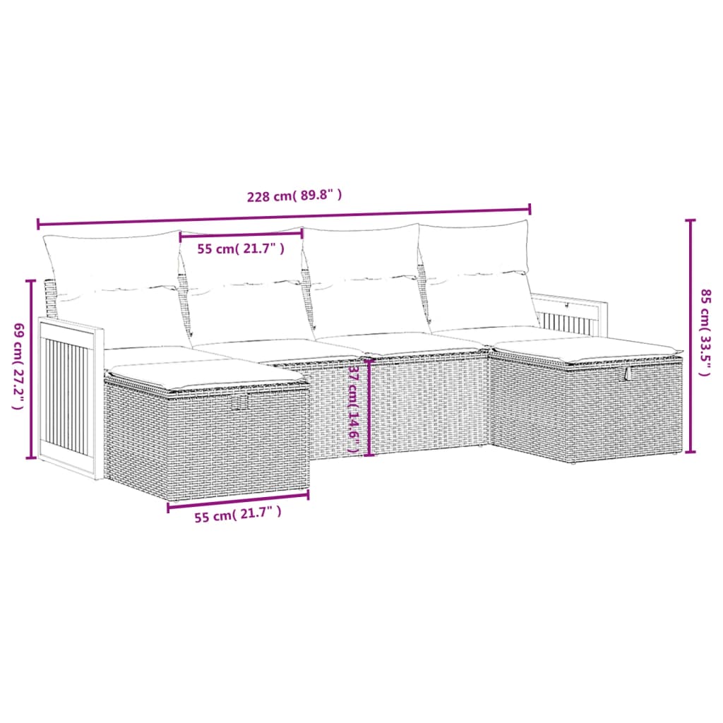 6-Delige Loungeset Met Kussens Poly Rattan Zwart