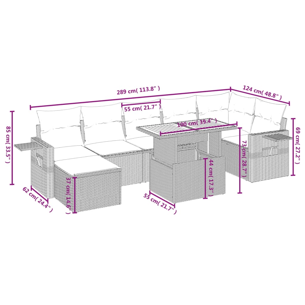 8-Delige Loungeset Met Kussens Poly Rattan Zwart