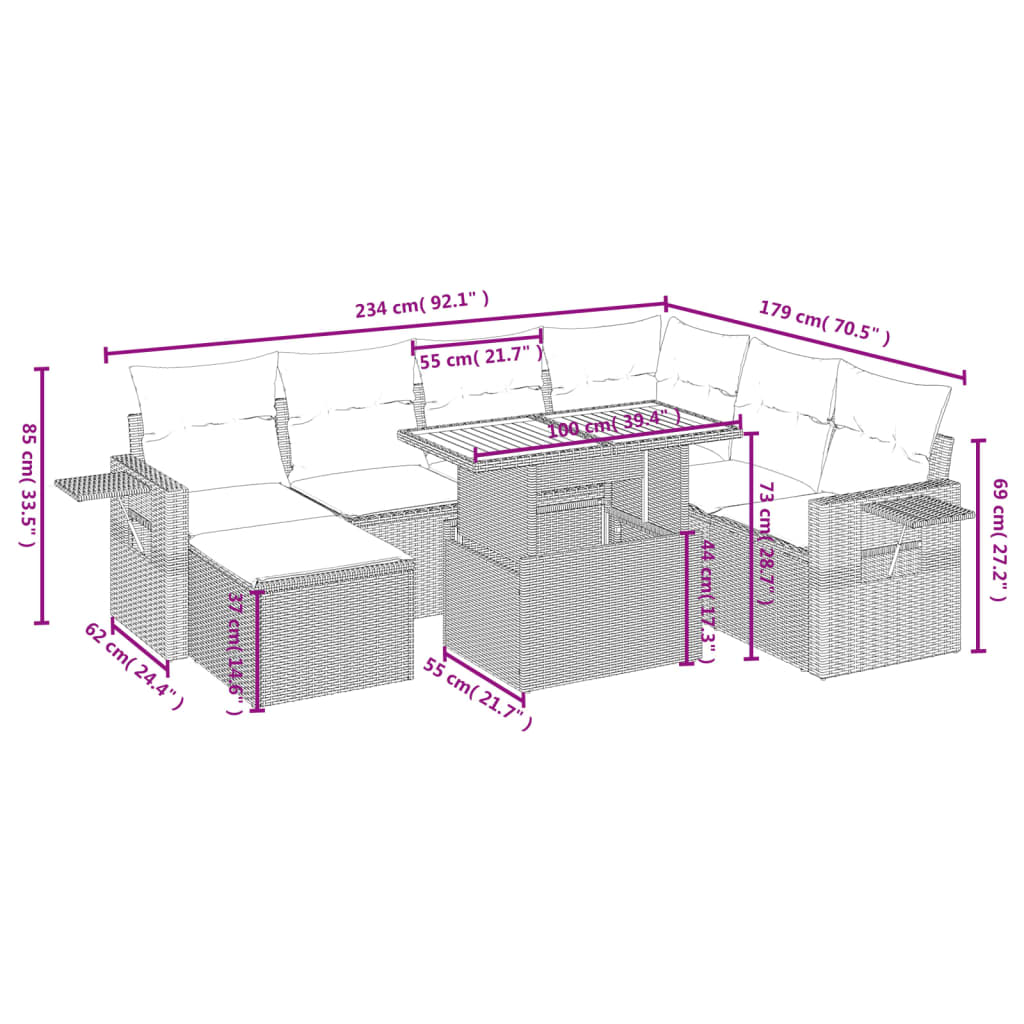 8-Delige Loungeset Met Kussens Poly Rattan Zwart
