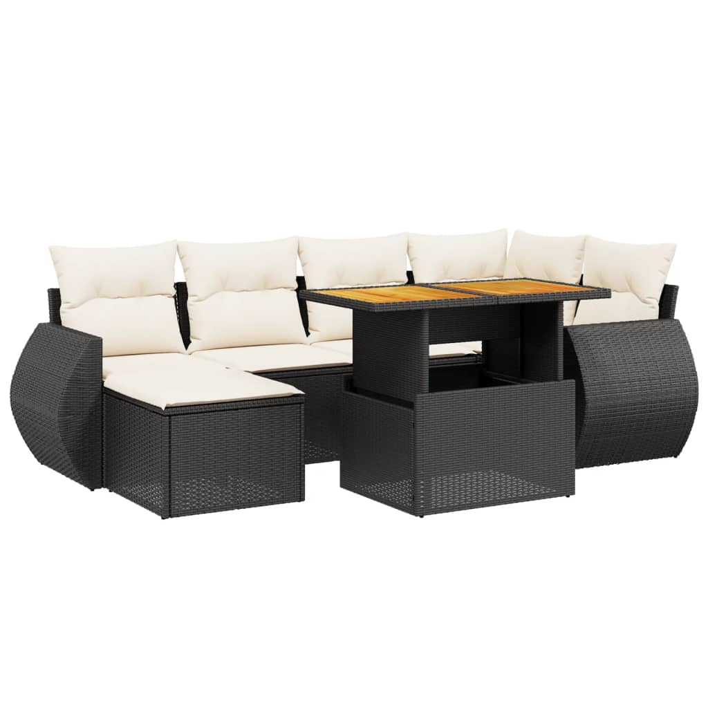7-Delige Loungeset Met Kussens Poly Rattan Zwart
