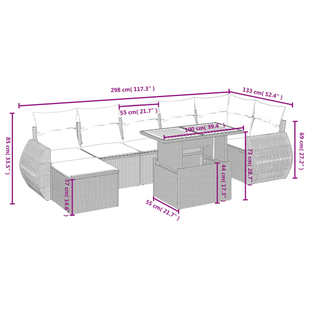 8-Delige Loungeset Met Kussens Poly Rattan Zwart