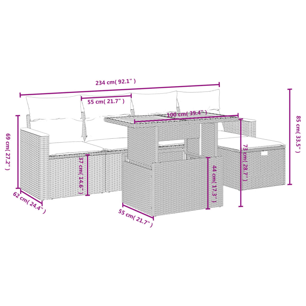 6-Delige Loungeset Met Kussens Poly Rattan Zwart
