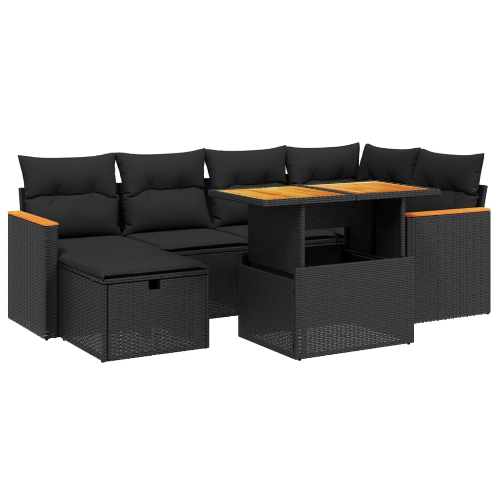 7-Delige Loungeset Met Kussens Poly Rattan Zwart