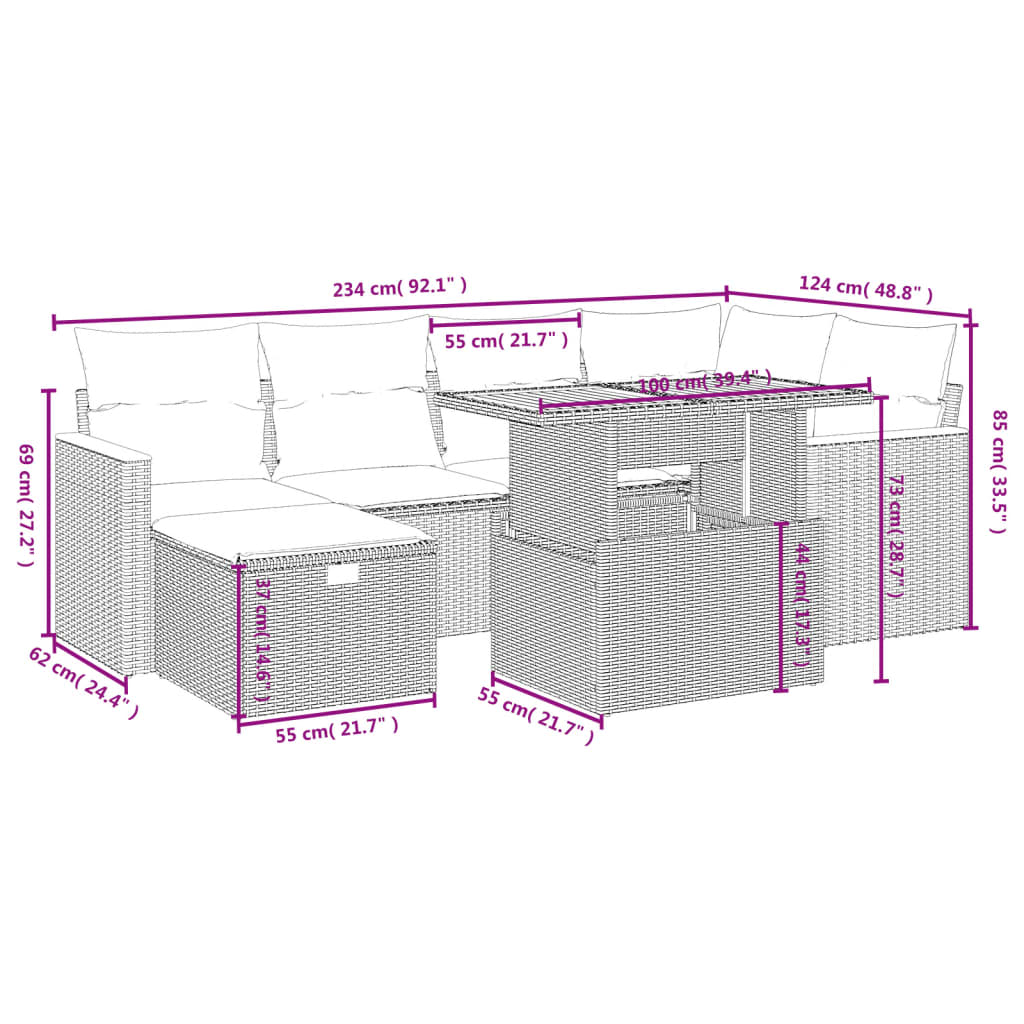 7-Delige Loungeset Met Kussens Poly Rattan Zwart