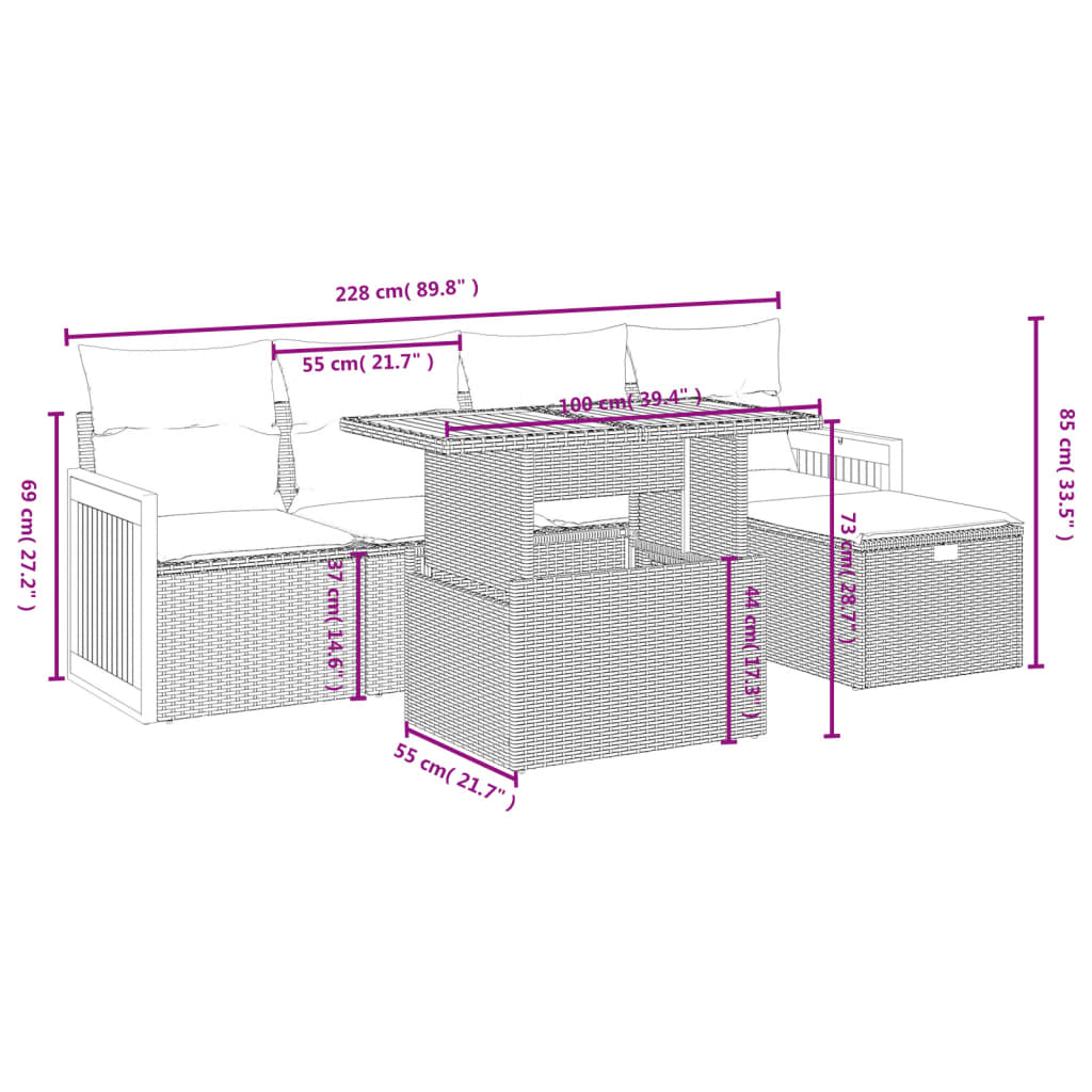 6-Delige Loungeset Met Kussens Poly Rattan Zwart