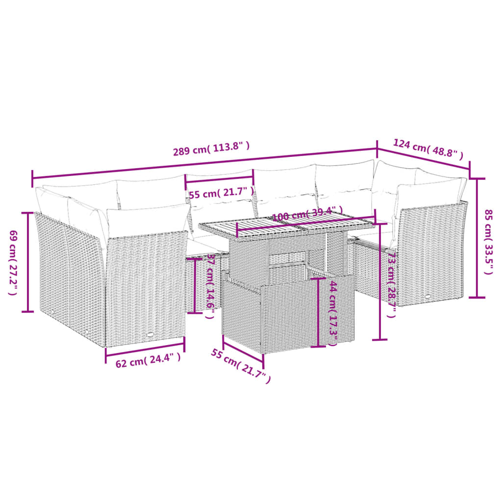 8-Delige Loungeset Met Kussens Poly Rattan Zwart