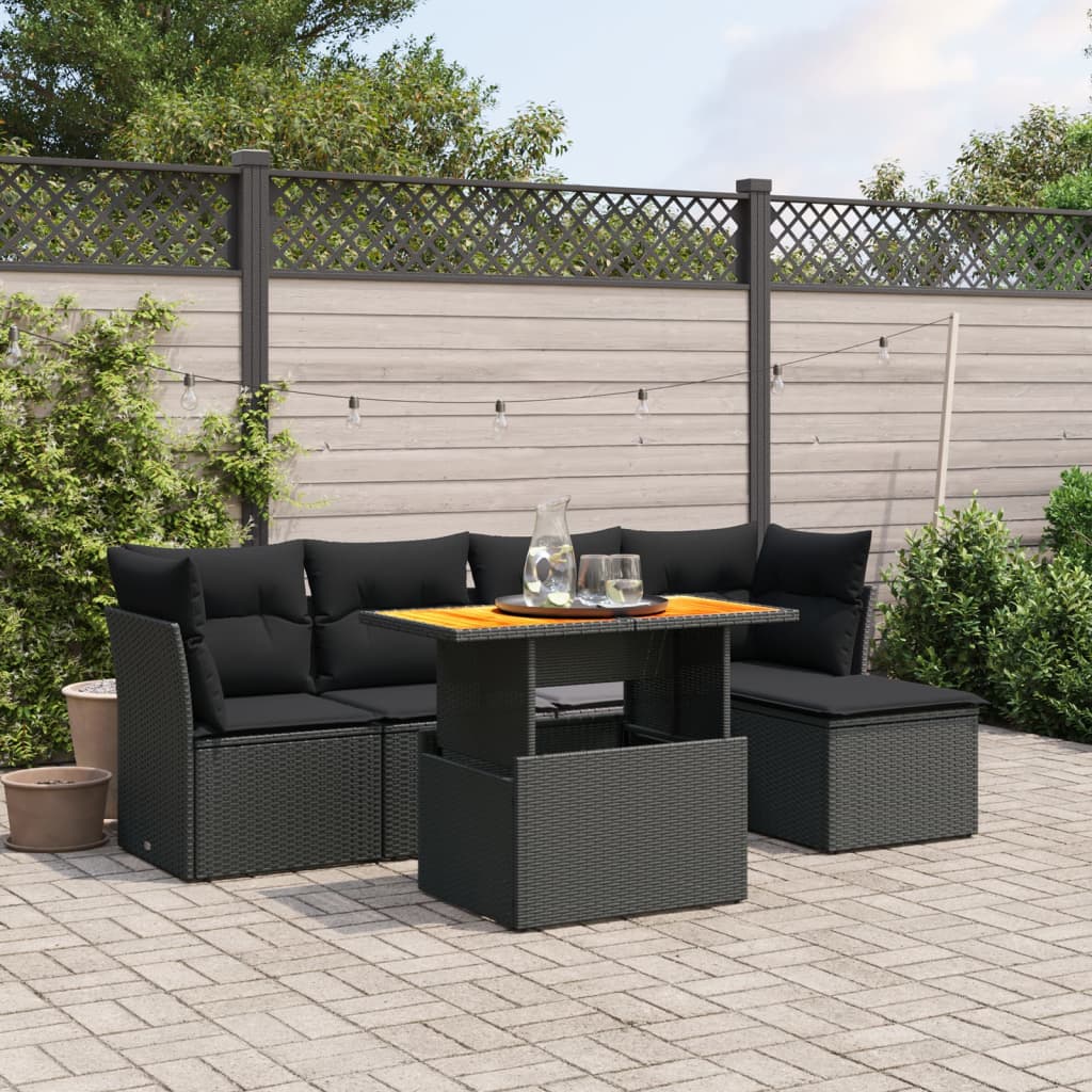 6-Delige Loungeset Met Kussens Poly Rattan Zwart