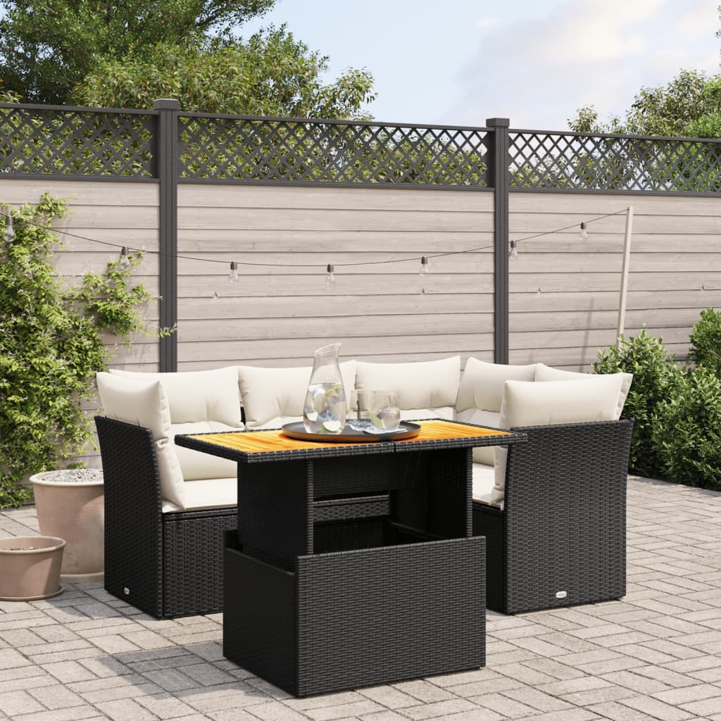 5-Delige Loungeset Met Kussens Poly Rattan Zwart