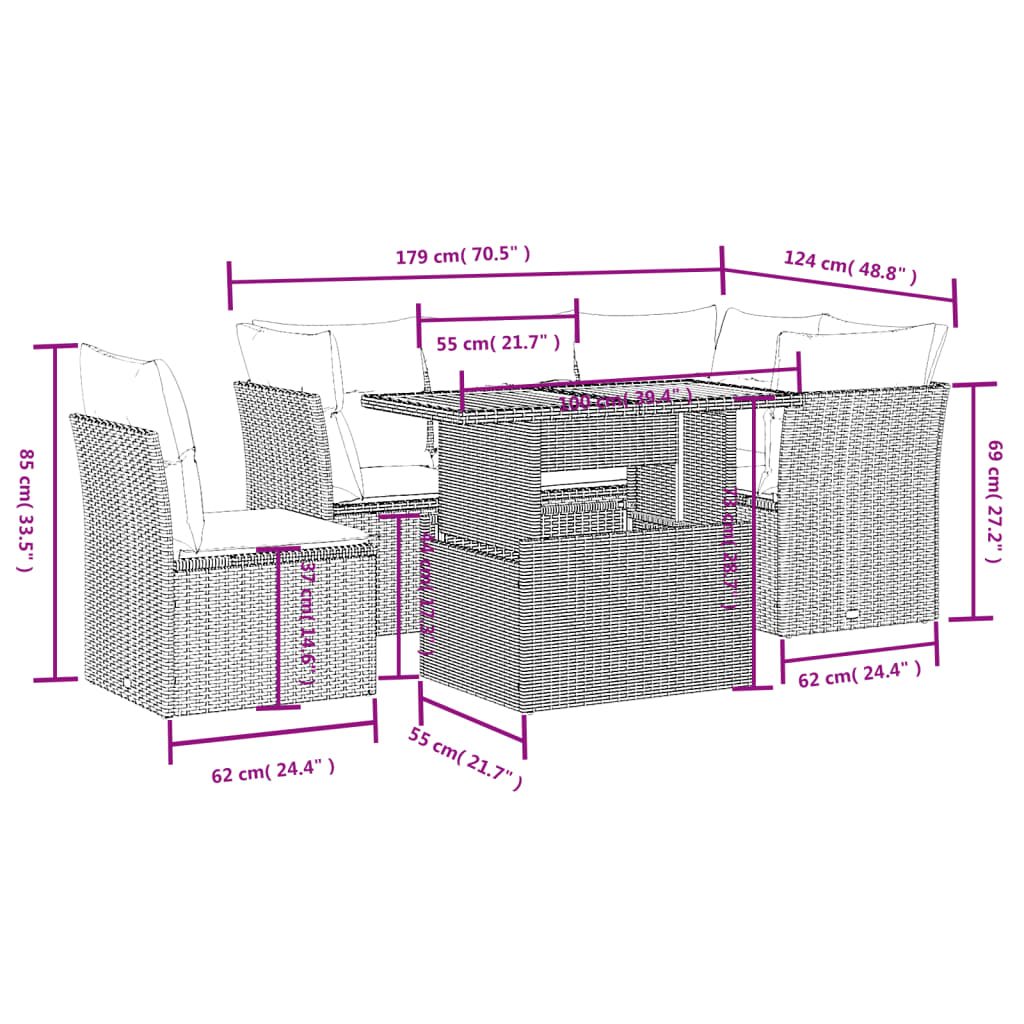 5-Delige Loungeset Met Kussens Poly Rattan Zwart