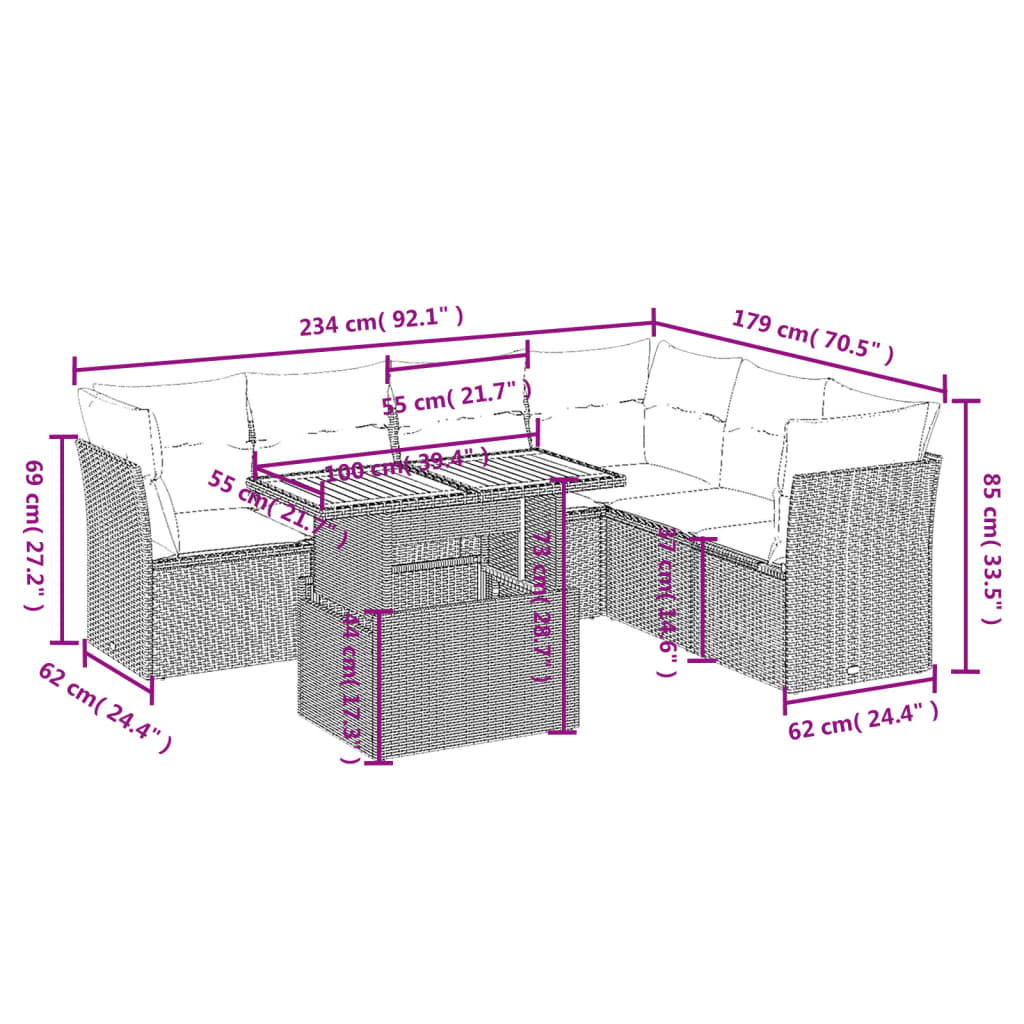 7-Delige Loungeset Met Kussens Poly Rattan Zwart