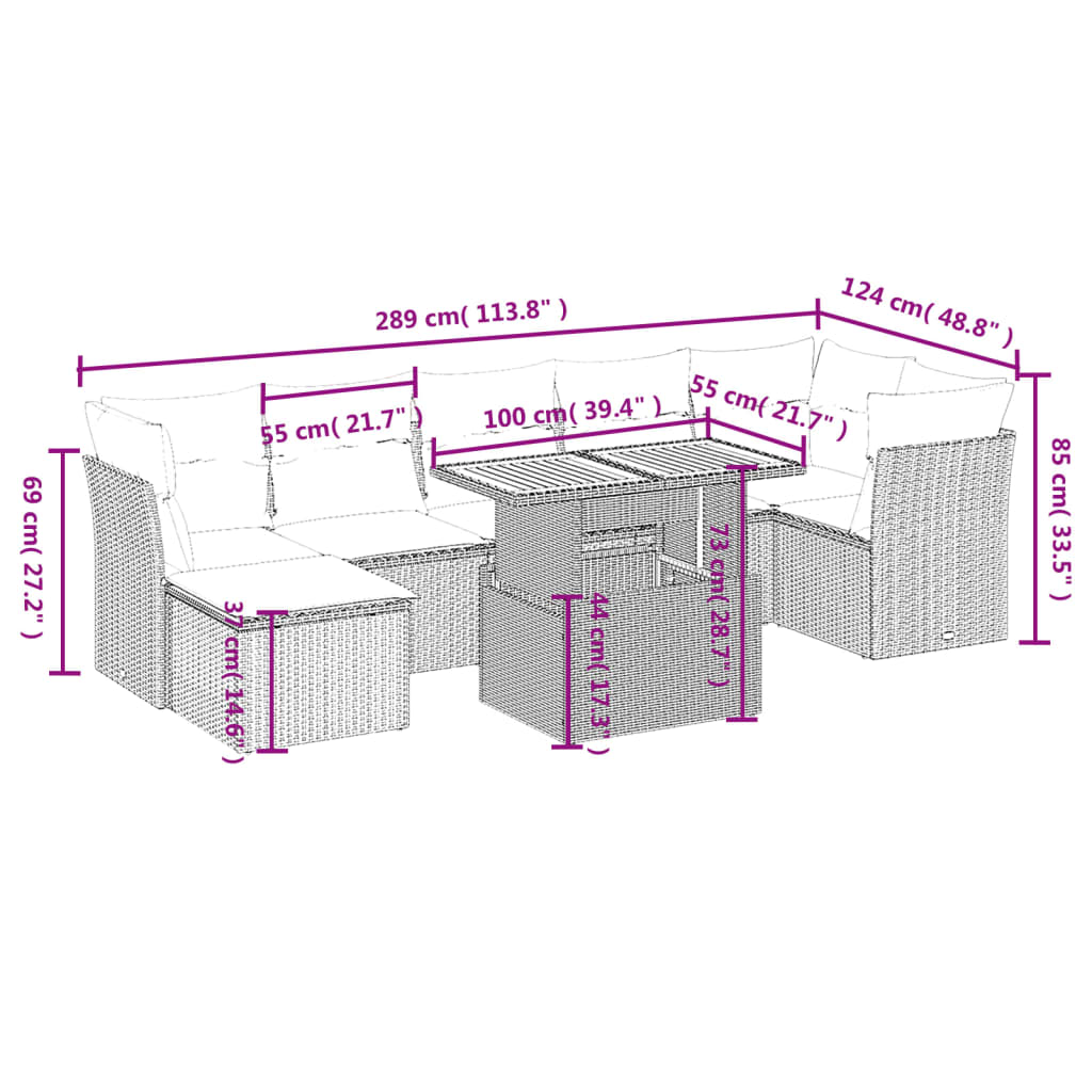 8-Delige Loungeset Met Kussens Poly Rattan Zwart