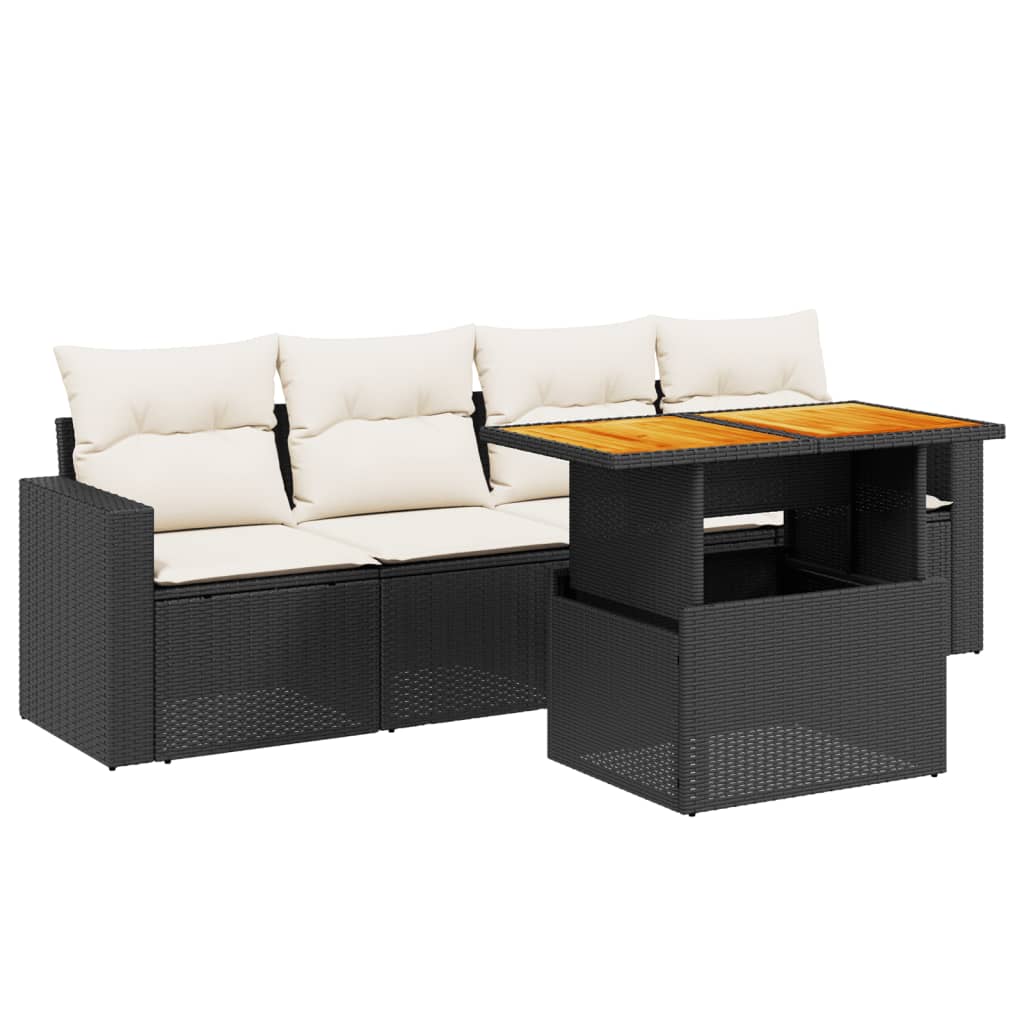 5-Delige Loungeset Met Kussens Poly Rattan Zwart