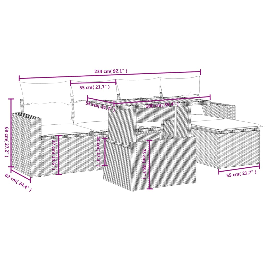 6-Delige Loungeset Met Kussens Poly Rattan Zwart