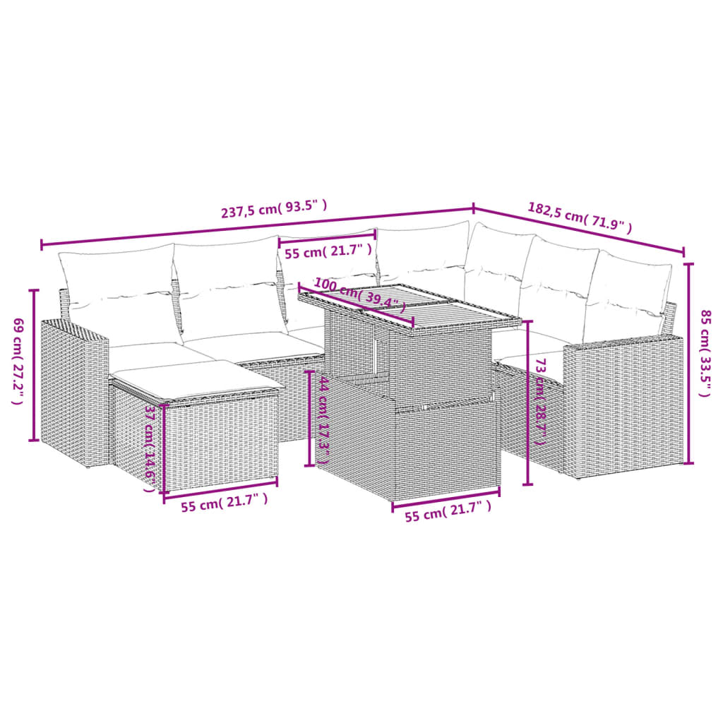 8-Delige Loungeset Met Kussens Poly Rattan Zwart
