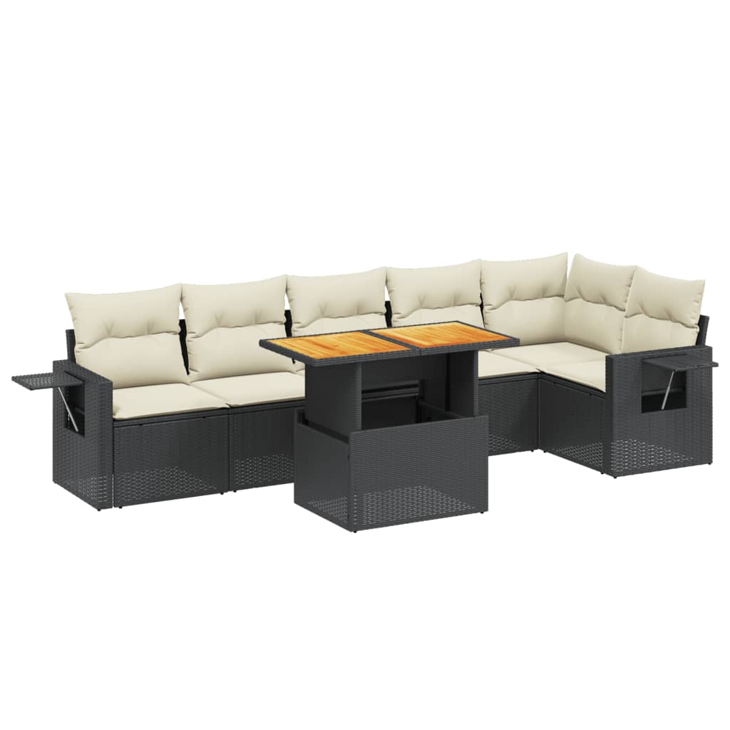 7-Delige Loungeset Met Kussens Poly Rattan Zwart