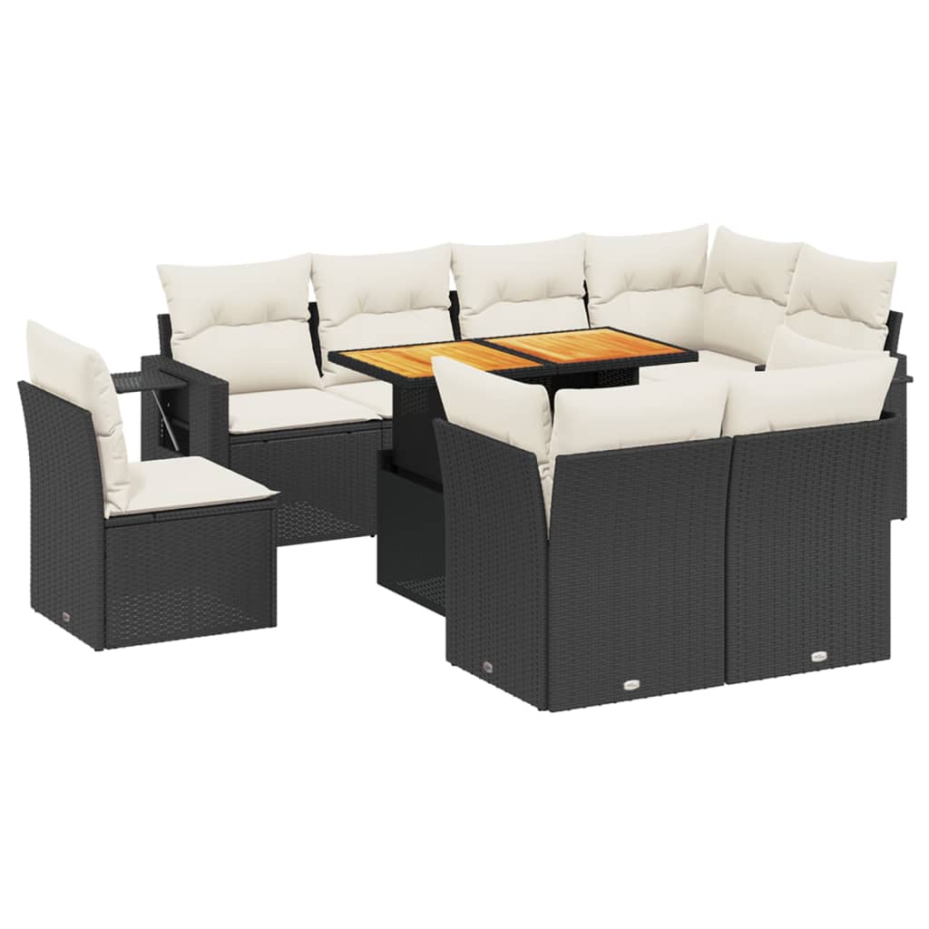 9-Delige Loungeset Met Kussens Poly Rattan Zwart