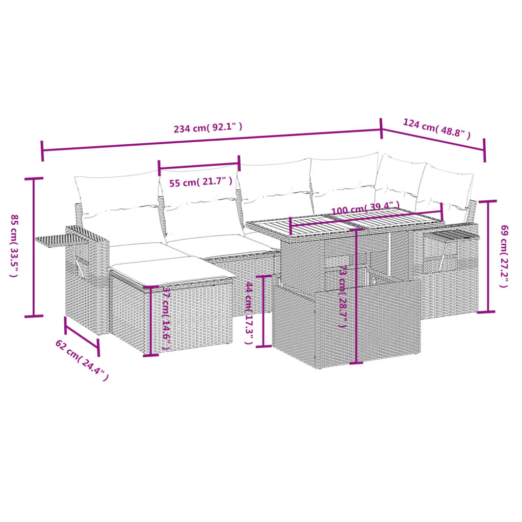 7-Delige Loungeset Met Kussens Poly Rattan Zwart