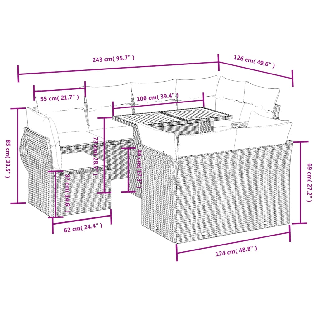 9-Delige Loungeset Met Kussens Poly Rattan Zwart