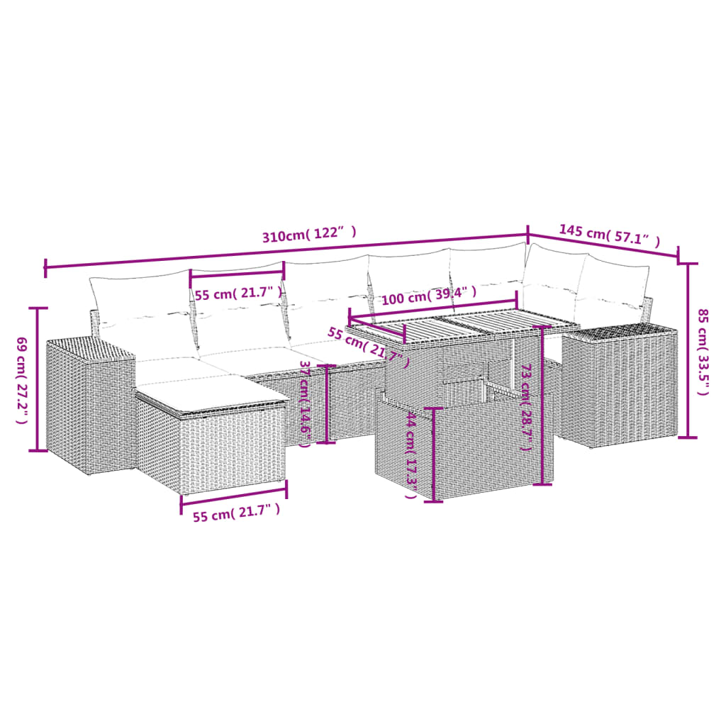8-Delige Loungeset Met Kussens Poly Rattan Zwart