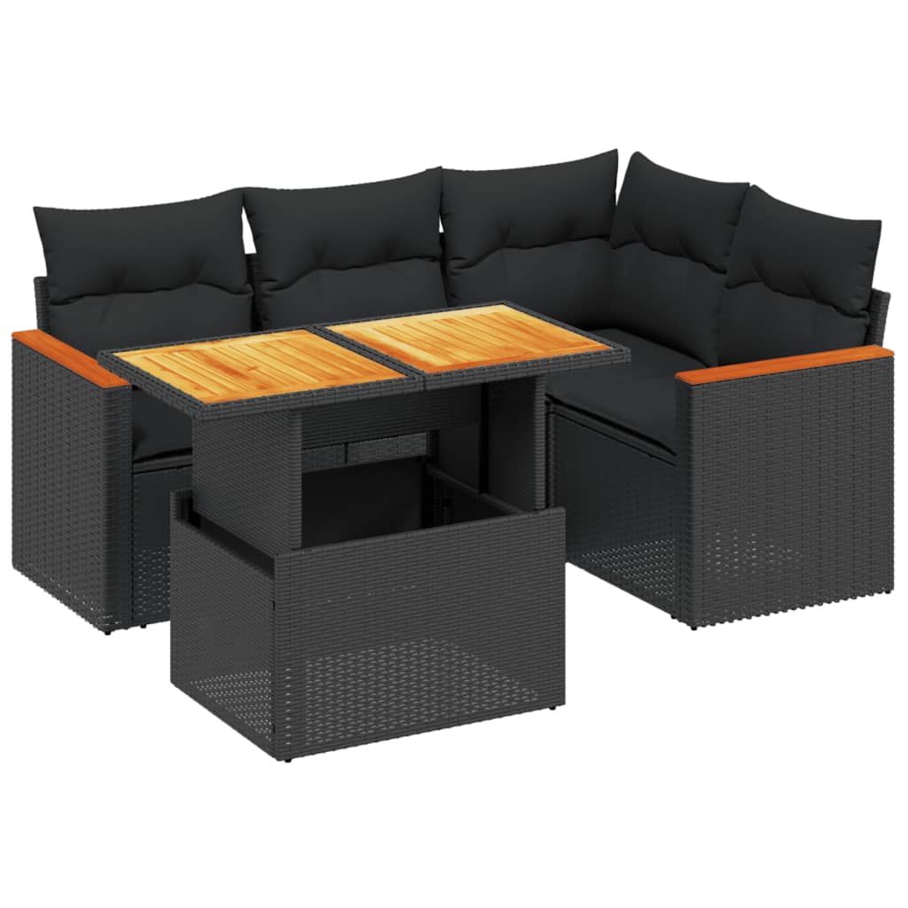 5-Delige Loungeset Met Kussens Poly Rattan Zwart