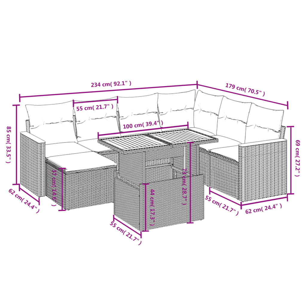 8-Delige Loungeset Met Kussens Poly Rattan Zwart