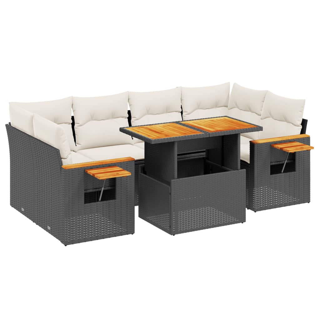 7-Delige Loungeset Met Kussens Poly Rattan Zwart