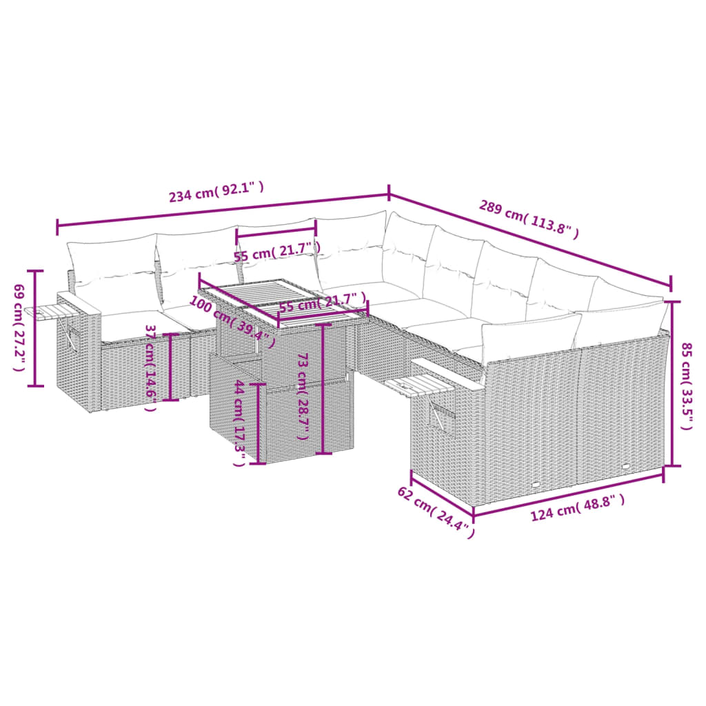 9-Delige Loungeset Met Kussens Poly Rattan Zwart