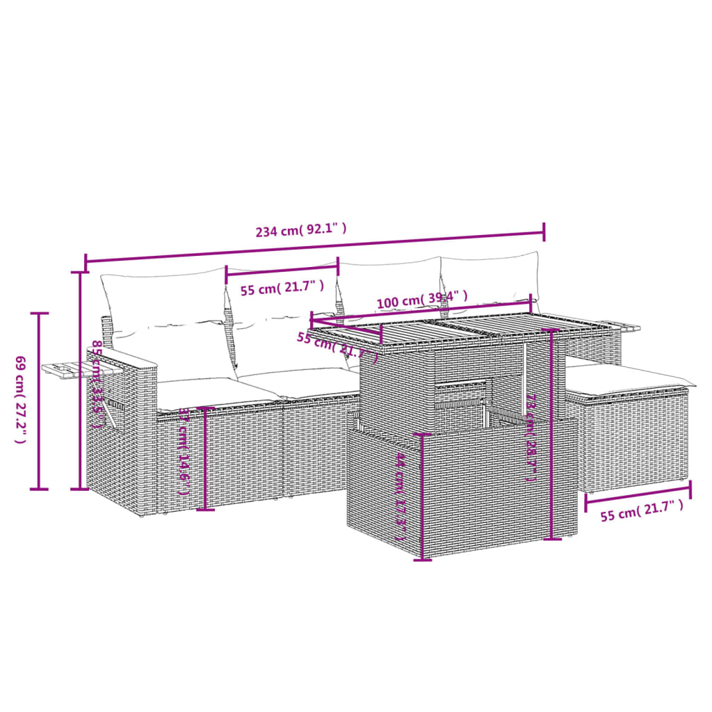 6-Delige Loungeset Met Kussens Poly Rattan Zwart