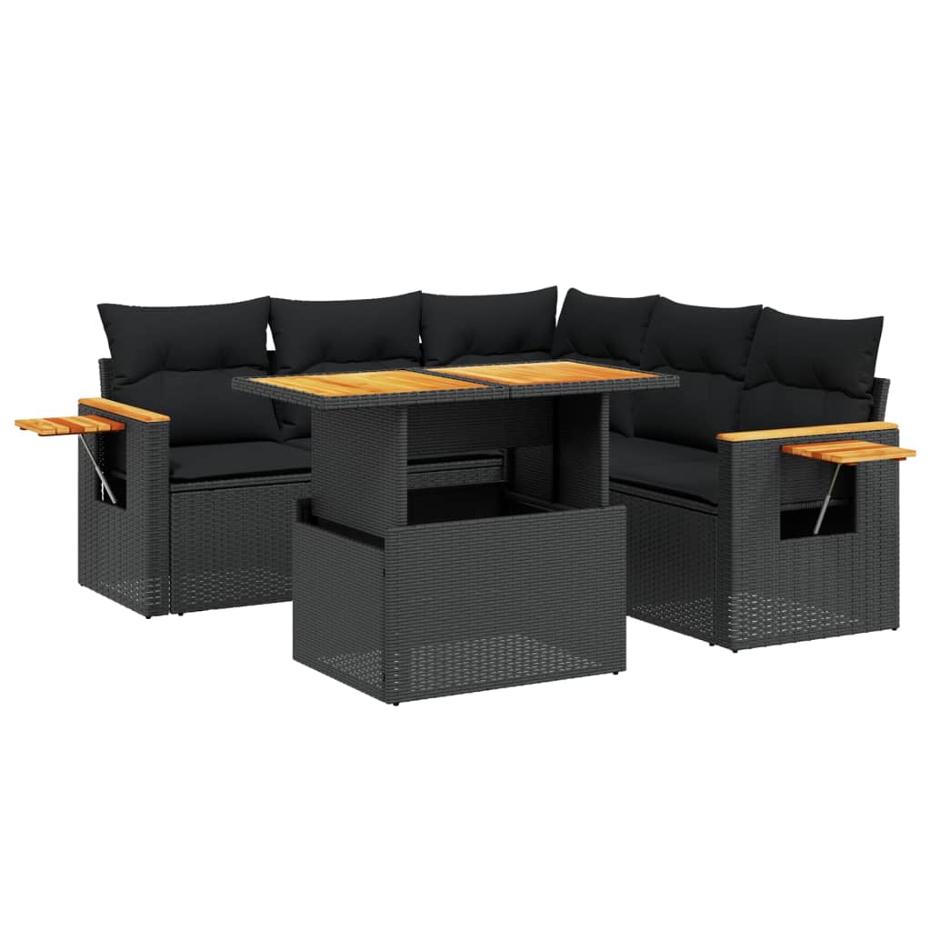6-Delige Loungeset Met Kussens Poly Rattan Zwart