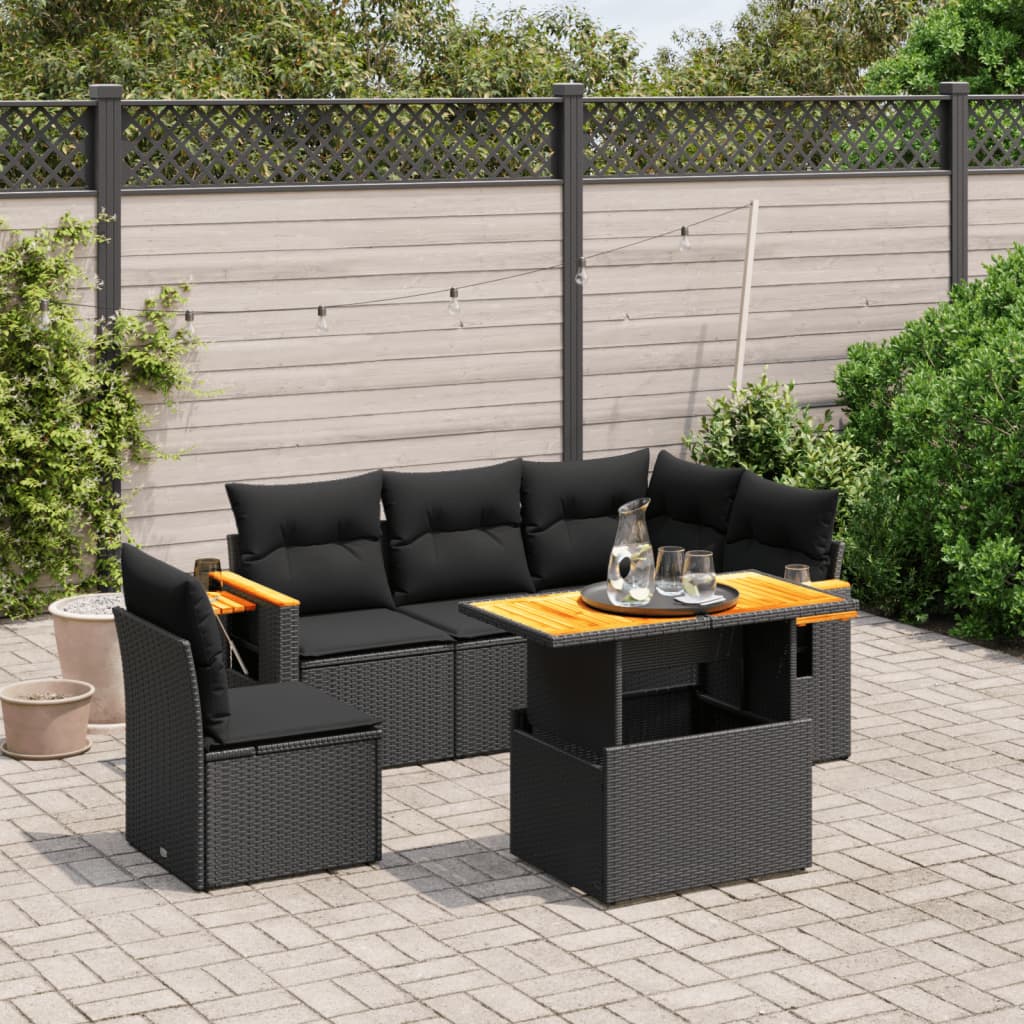 6-Delige Loungeset Met Kussens Poly Rattan Zwart