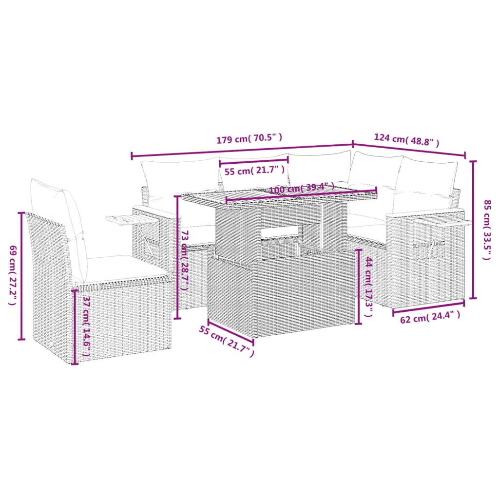 6-Delige Loungeset Met Kussens Poly Rattan Zwart