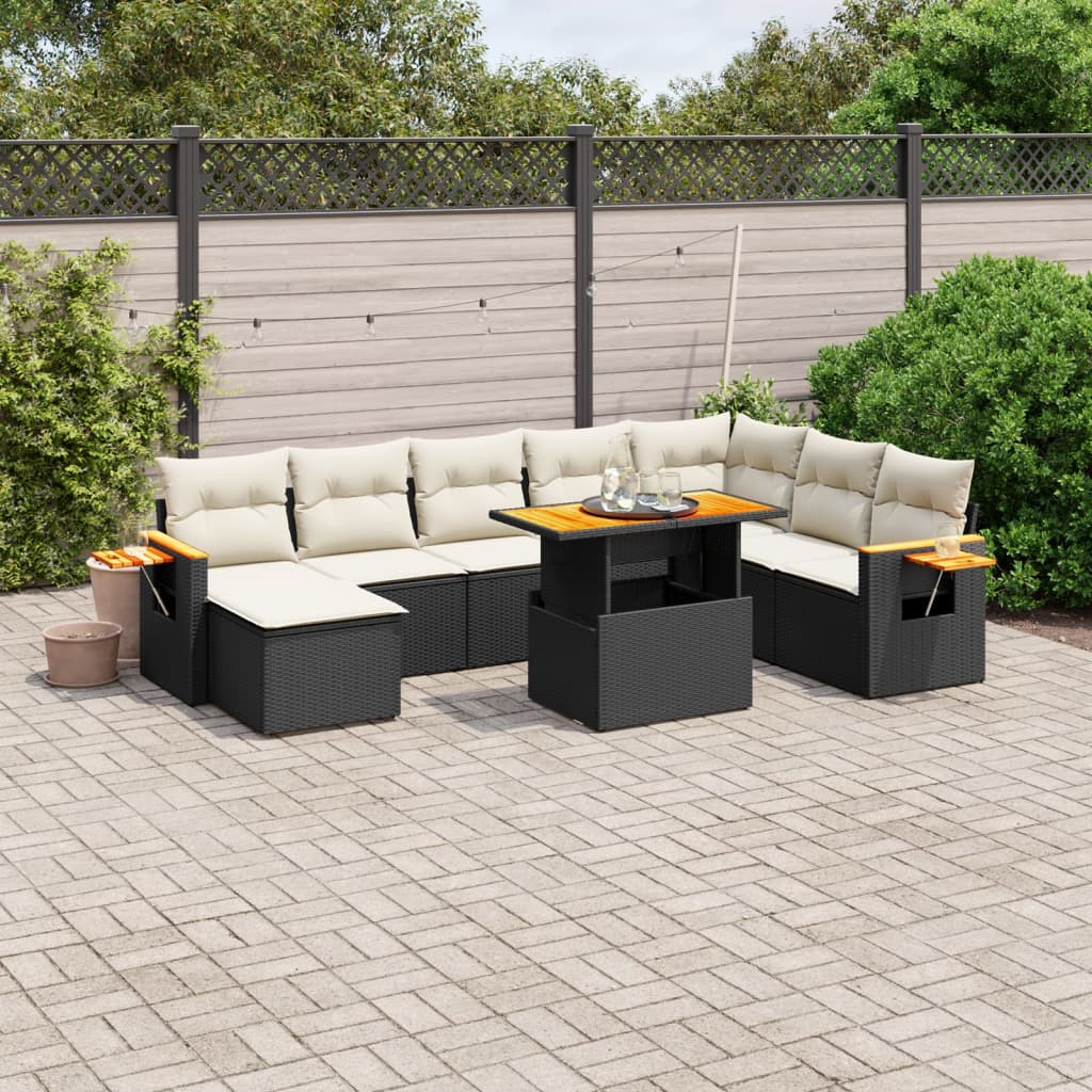 8-Delige Loungeset Met Kussens Poly Rattan Zwart