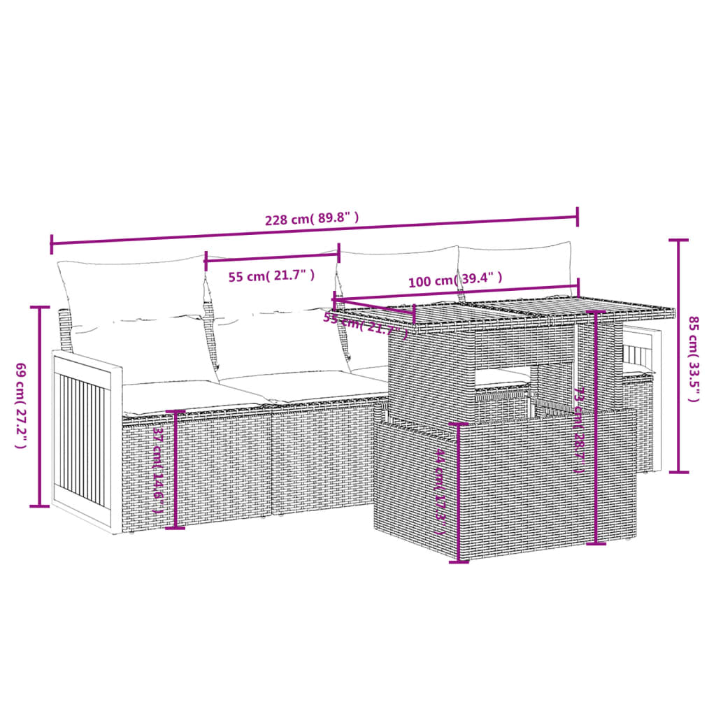 5-Delige Loungeset Met Kussens Poly Rattan Zwart