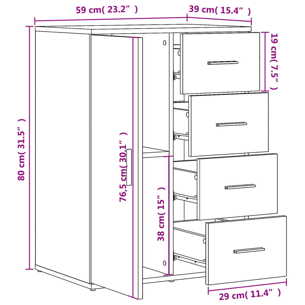 Dressoirs 2 St 59X39X80 Cm Bewerkt Hout Kleurig