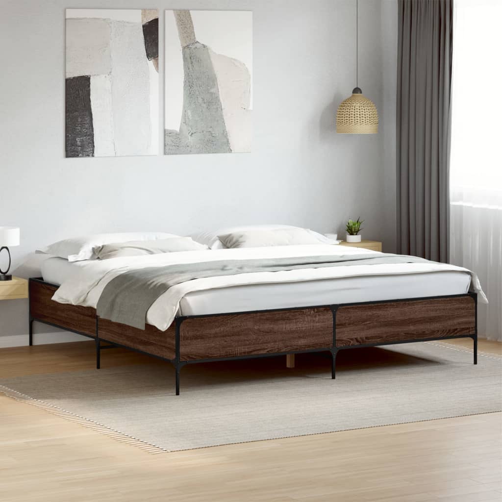 Bedframe Bewerkt Hout En Metaal Ig Bruin Eikenkleur