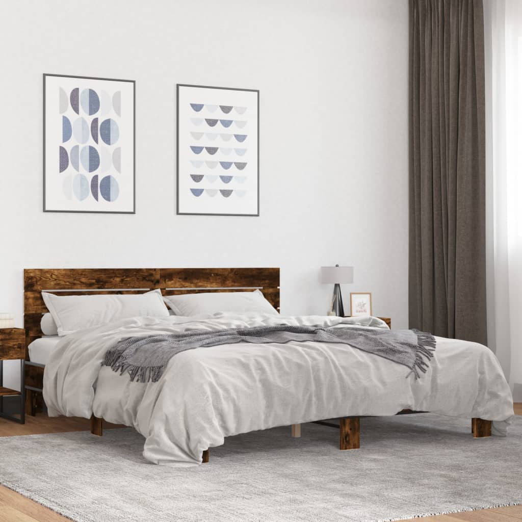 Bedframe Bewerkt Hout En Metaal Eiken
